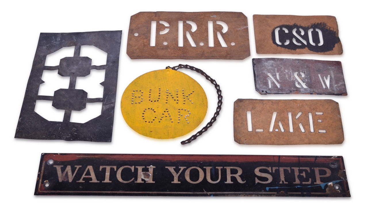 2016 - Six Railroad Signs and Stencils - Porcelain Watch Your Step, Bunk Car, and More thumbnail