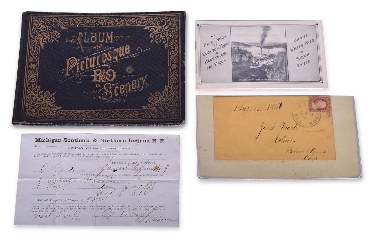 2023 - Four Early Railroad Paper Items - Baltimore & Ohio, White Pass & Yukon Route, and Michigan Southern & Northern Indiana thumbnail