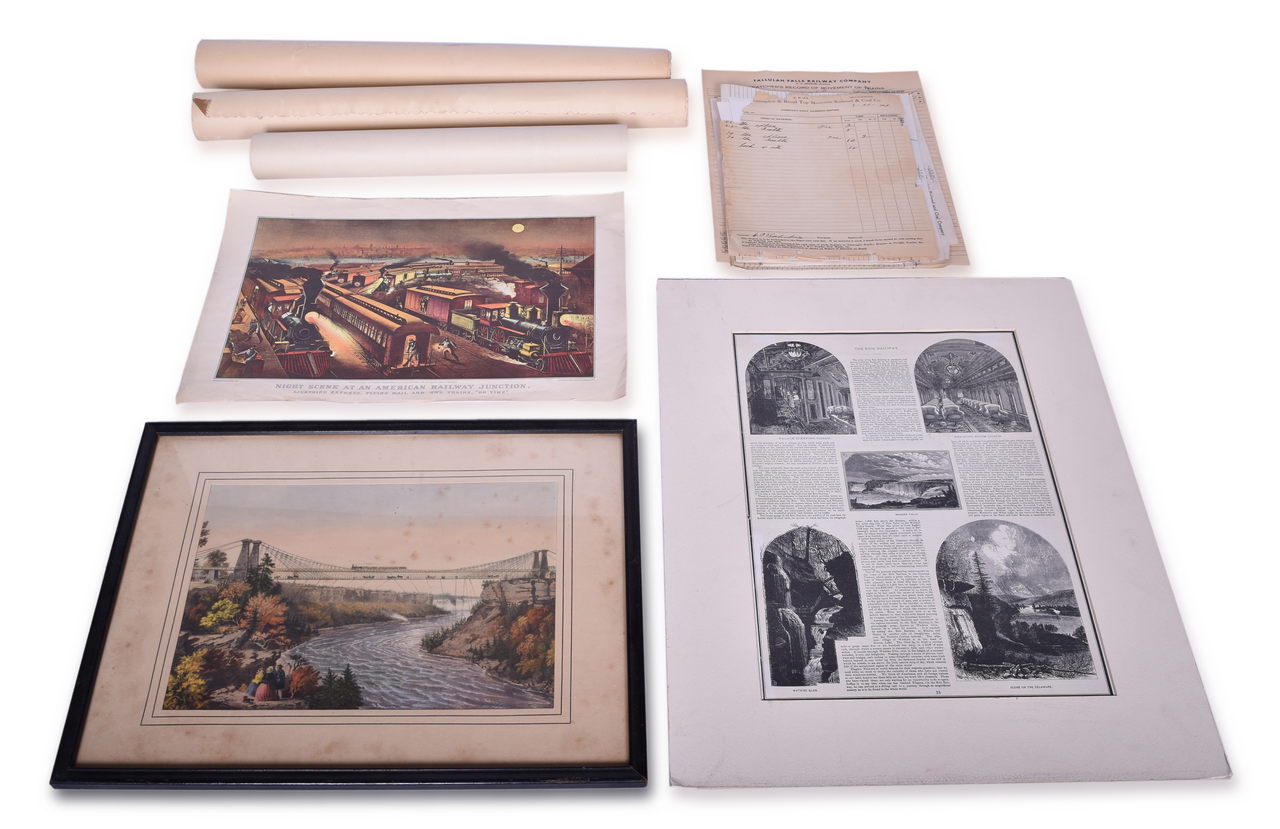 2025 - Mixed Group of Railroad Paper - 1895 Telegraph Registers, Art Prints, Profile Blueprint, Way-Bills, and Report Forms thumbnail