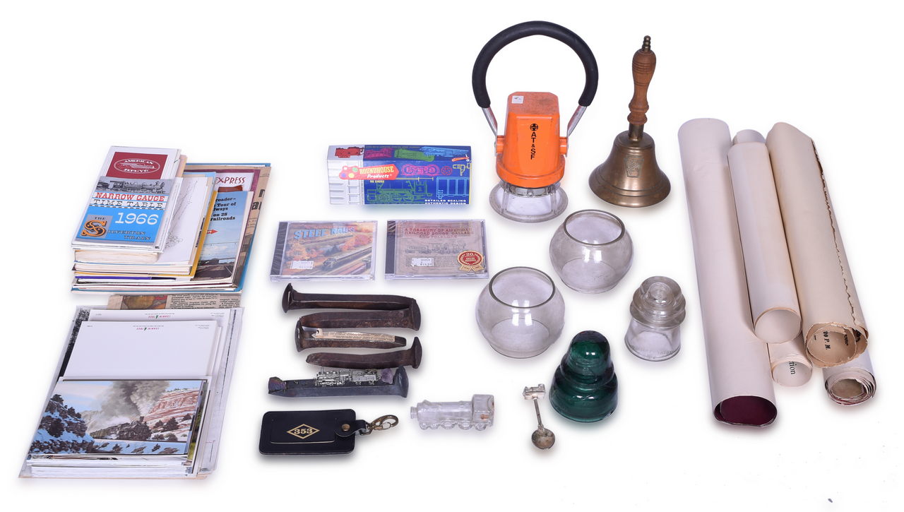 2029 - Large Assortment of Railroad Items - Insulators, Globes, Hand Bell, Posters, Maps, Timetables, Brochures, and More thumbnail