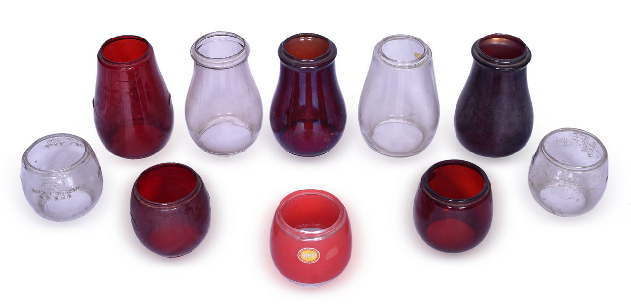 2032 - Ten Lantern Globes Red and Clear - Dietz Loc-Nob and Tall Globes thumbnail