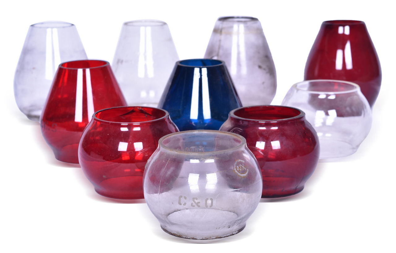 2034 - Ten Short and Tall Lantern Globes - Red, Clear - Adlake, Corning, Dietz and More thumbnail