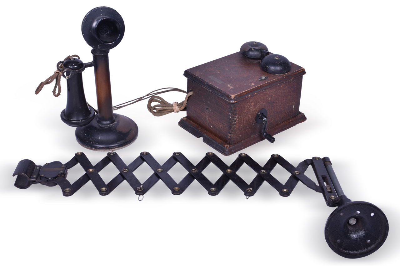 2106 - Western Electric Candlestick Telephone, Wooden Wall Box, and Desk Scissor Mount thumbnail