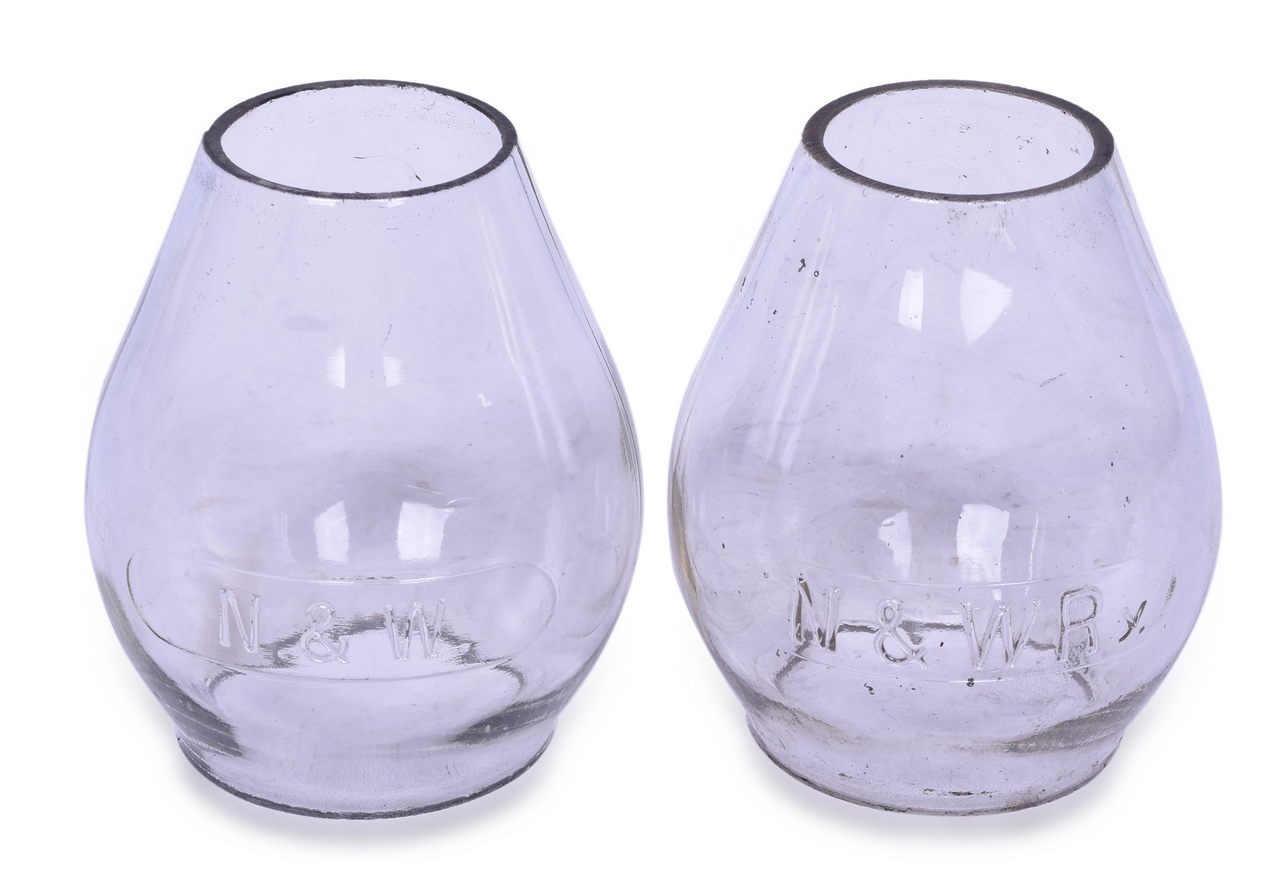 2110 - Pair of Norfolk and Western Railroad Tall Clear Lantern Globes thumbnail