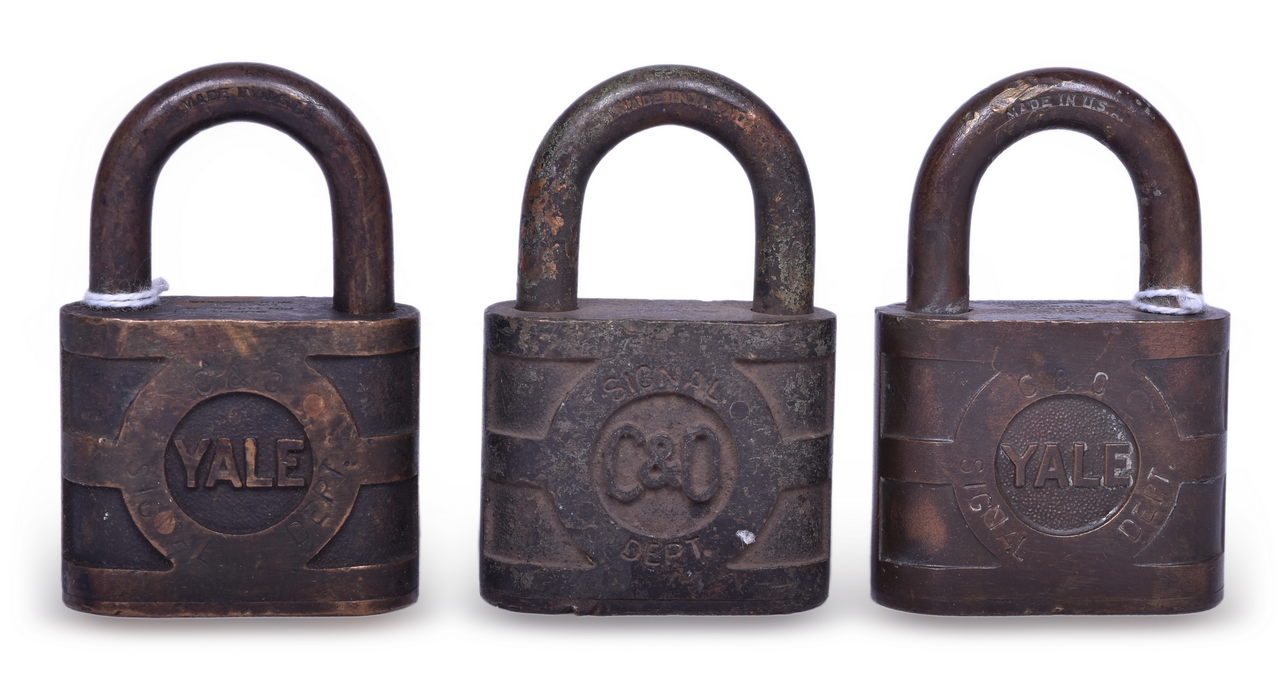 2112 - Three Yale Chesapeake and Ohio Railroad Signal Department Brass Locks thumbnail