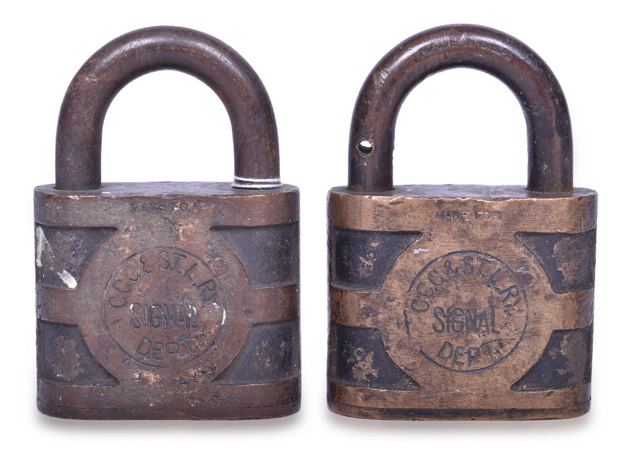 2130 - Pair of Cleveland, Cincinnati, Chicago & St. Louis Railroad Yale Brass Signal Locks thumbnail