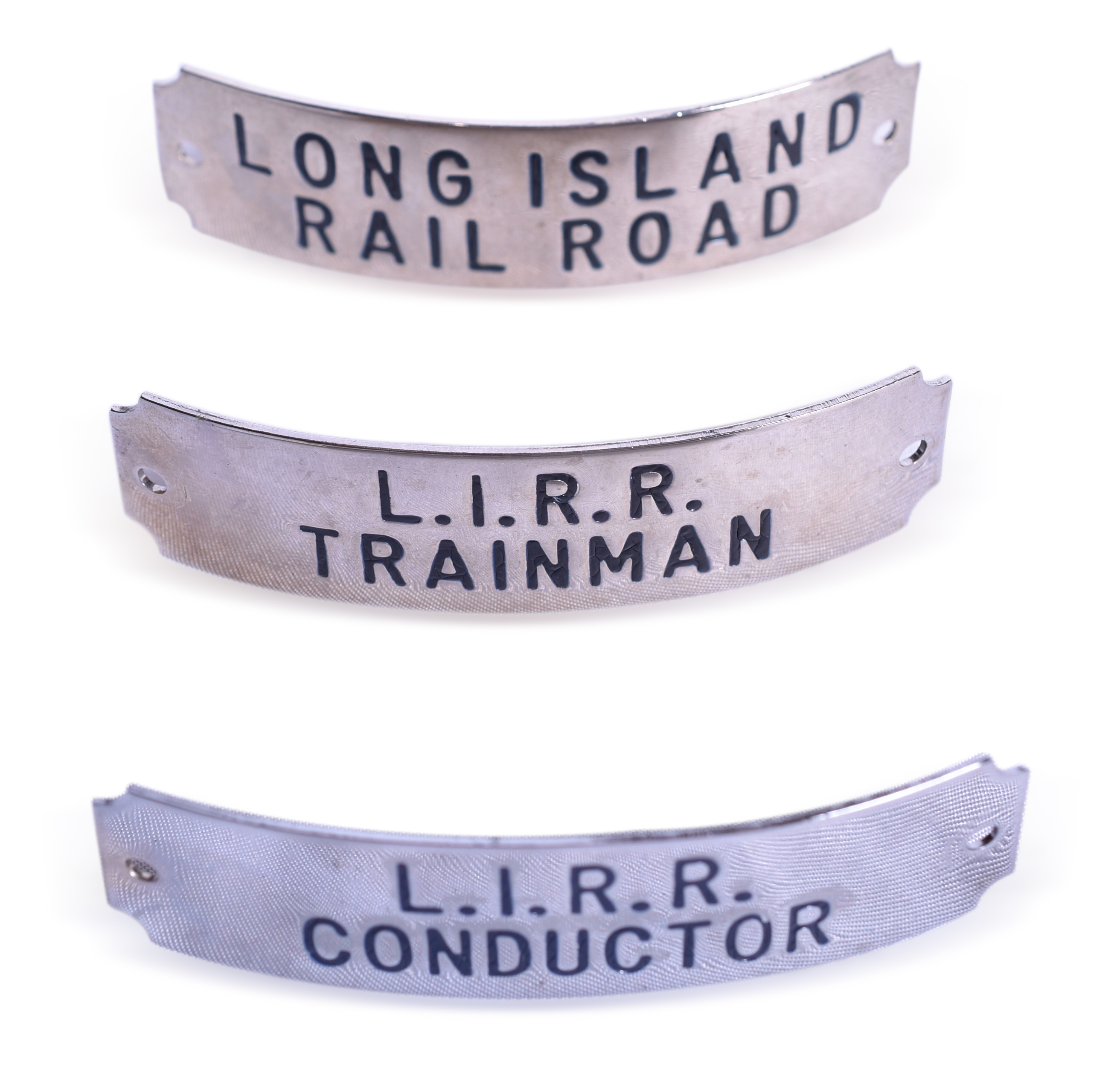 2151 - Three Long Island Railroad Cap Badges - Conductor and Trainman thumbnail
