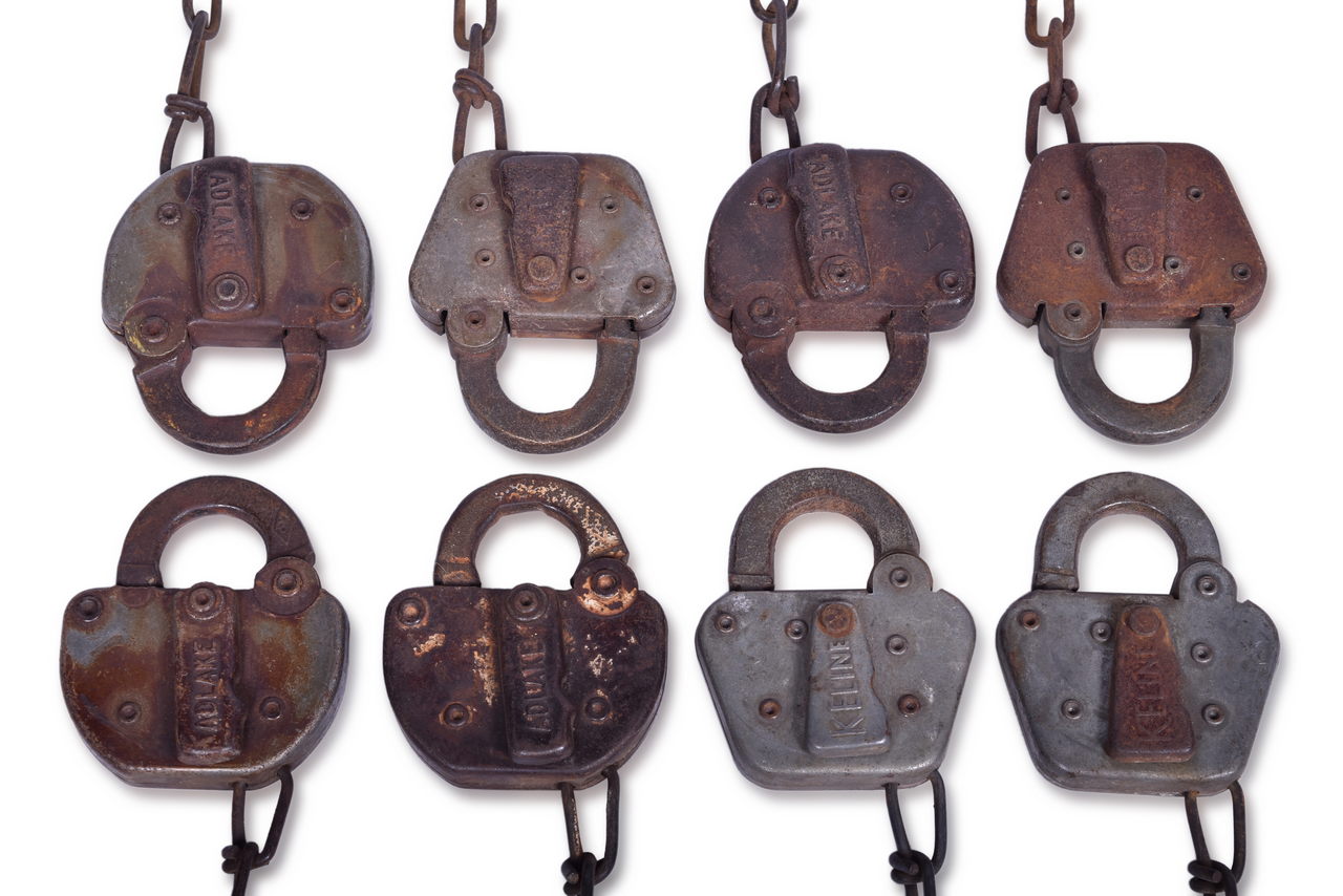 2158 - Eight Burlington Northern Railroad Locks - Adlake and Keline thumbnail