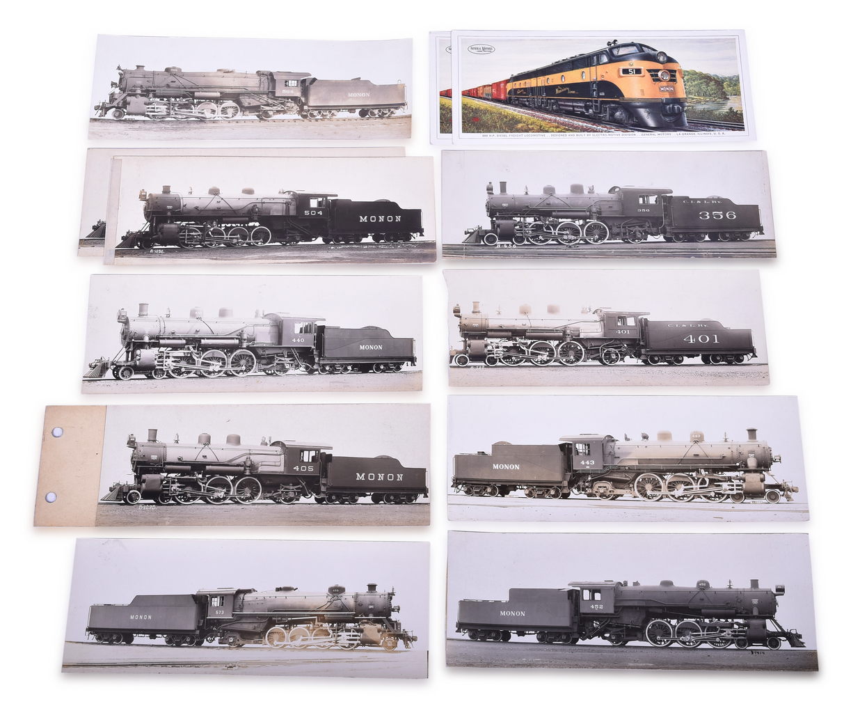 2160 - Group of Twelve Monon Steam and Diesel locomotive Builder Specification Cards - Alco and EMD thumbnail