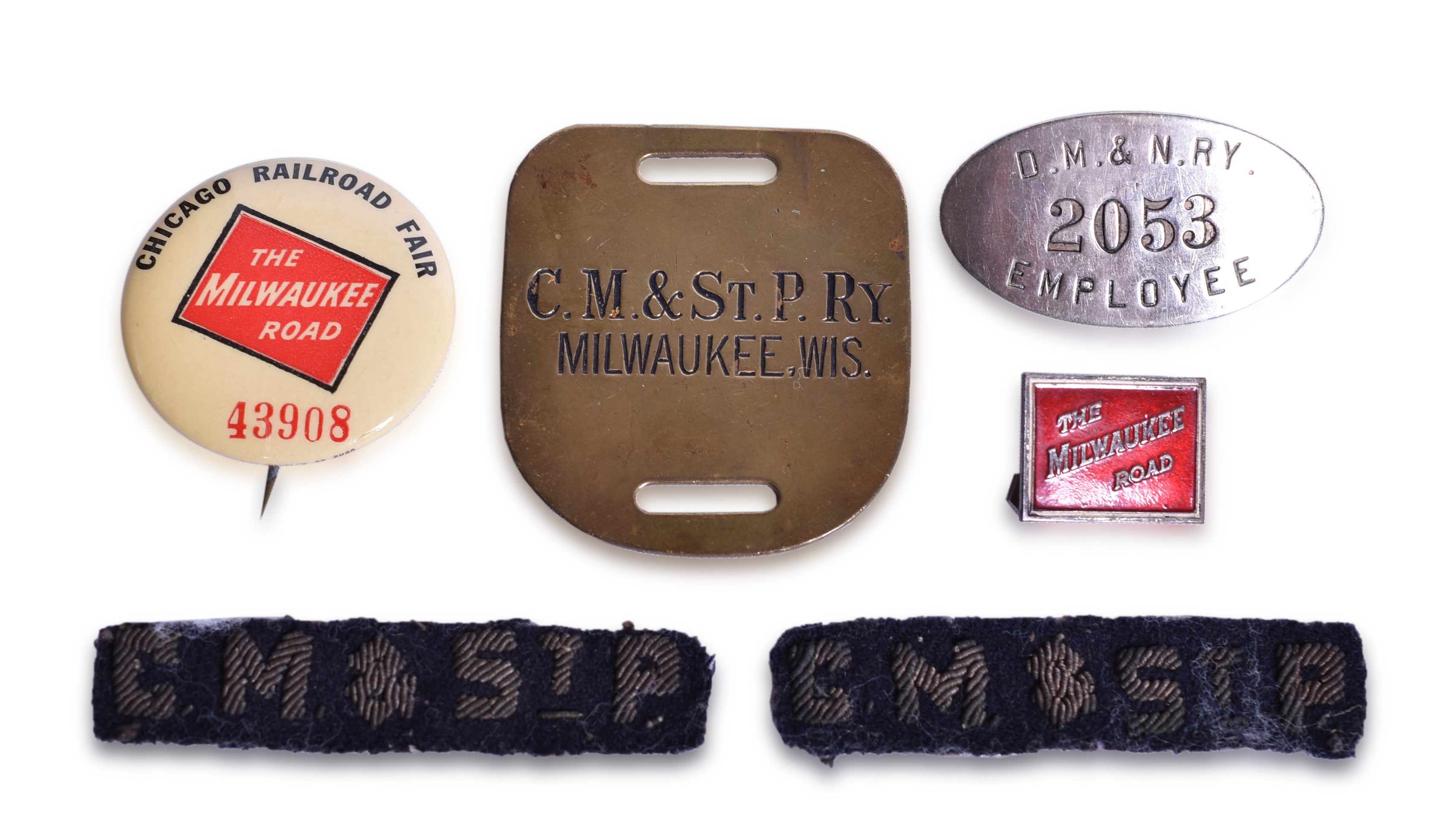 2169 - Six Railroad Pins, Patches, and Baggage Tag - Milwaukee Road and Duluth, Missabe and Northern Railway thumbnail
