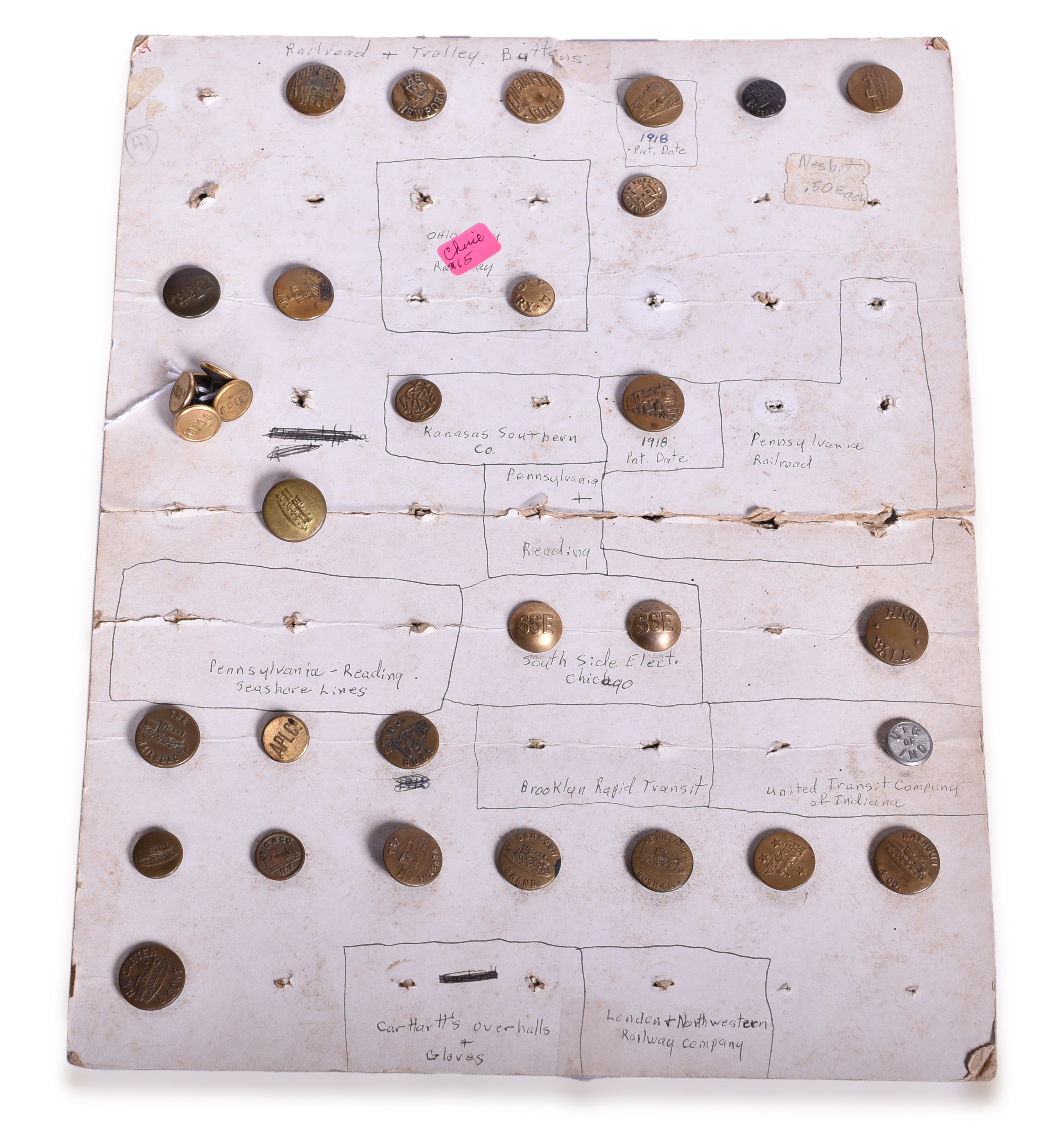 2173 - Thirty-Three Assorted Railroad and Transit Buttons - Kansas City Southern, United Transit of Indiana, and More thumbnail