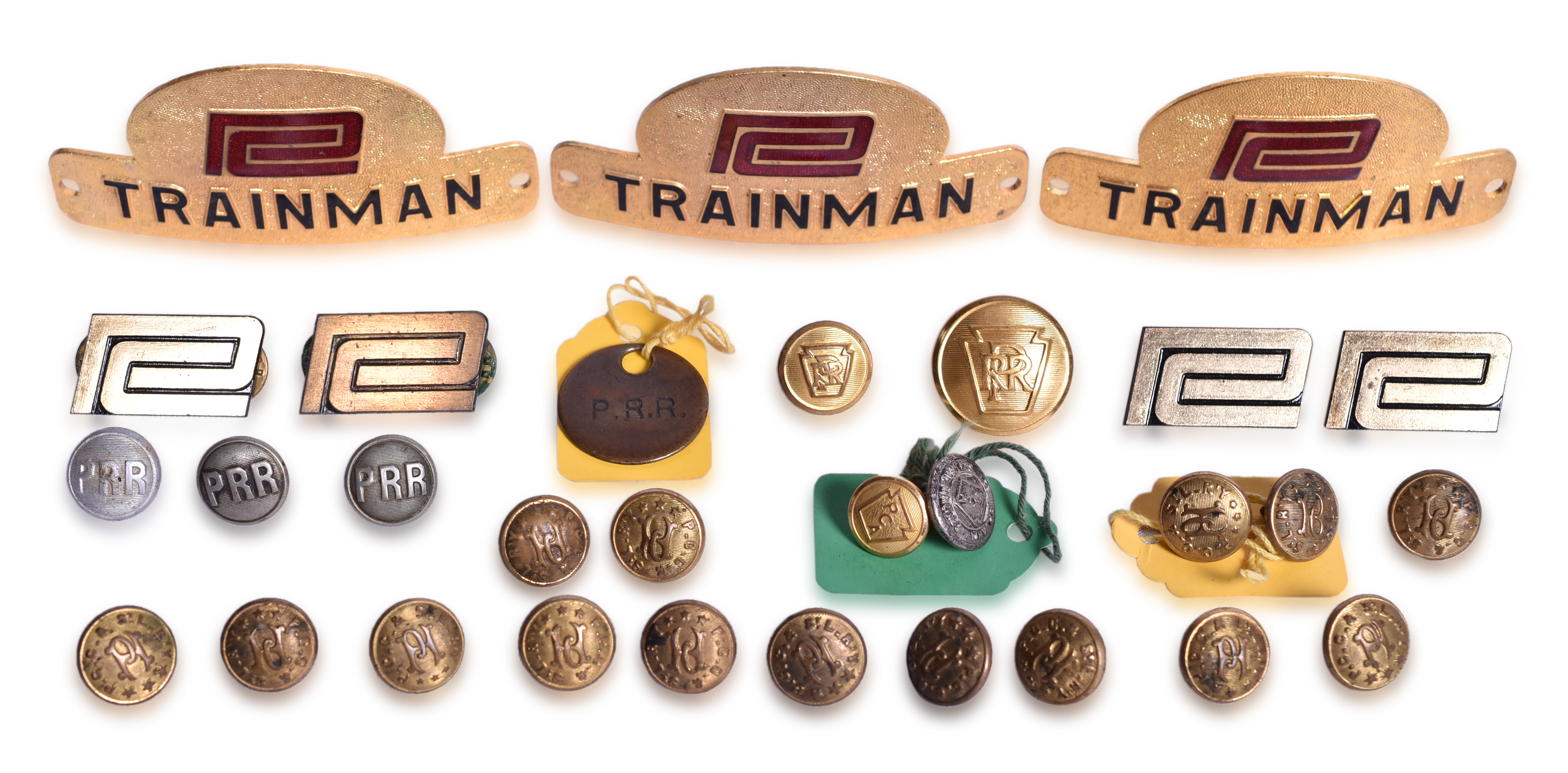 2177 - Thirty Pennsylvania & Penn Central Railroad Buttons, Trainman Cap Badges, Lapel Pins, and Brass Tag thumbnail
