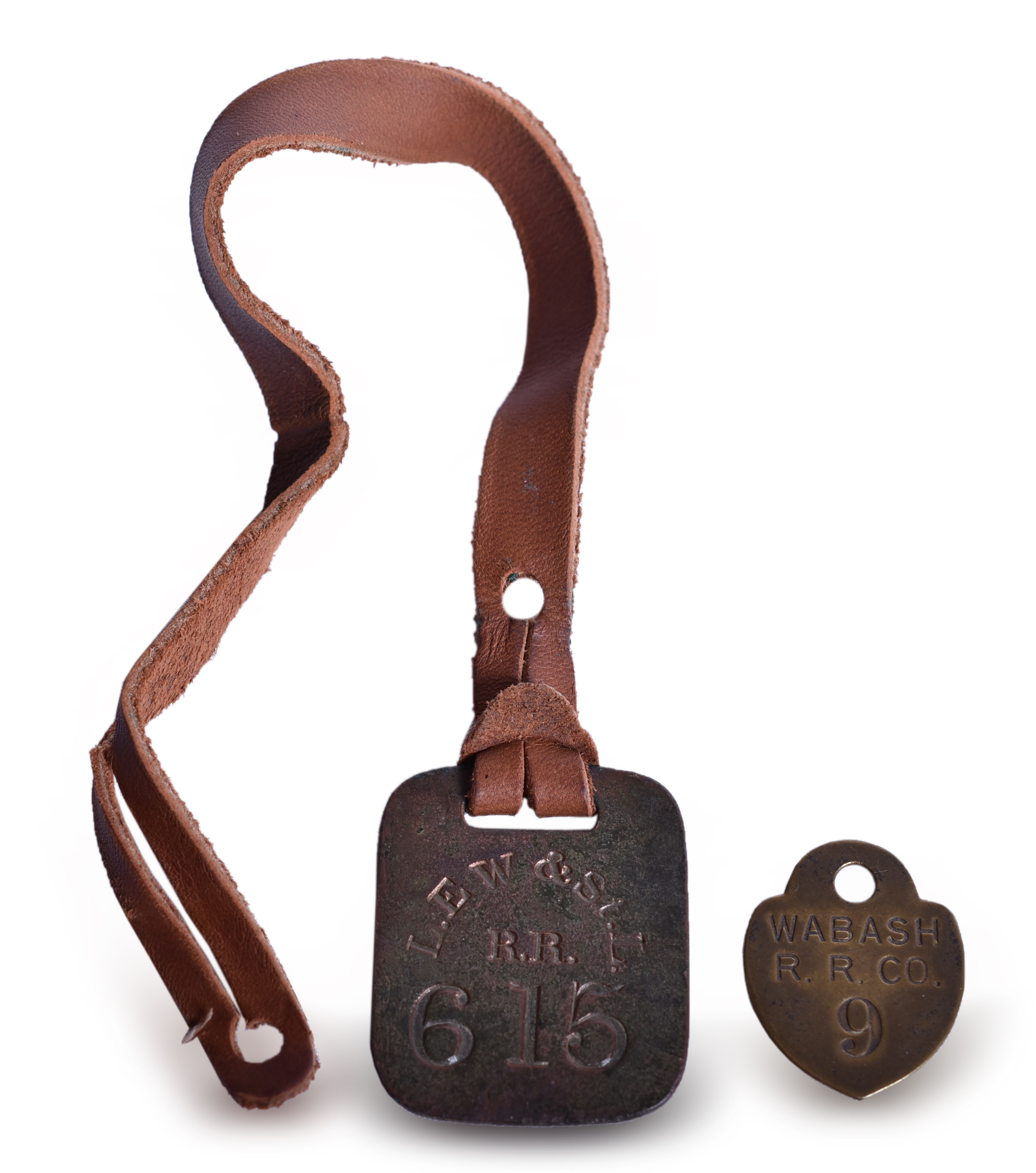 2179 - Lake Erie, Wabash & St. Louis Railroad Brass Baggage Tag and Wabash Check Tag thumbnail