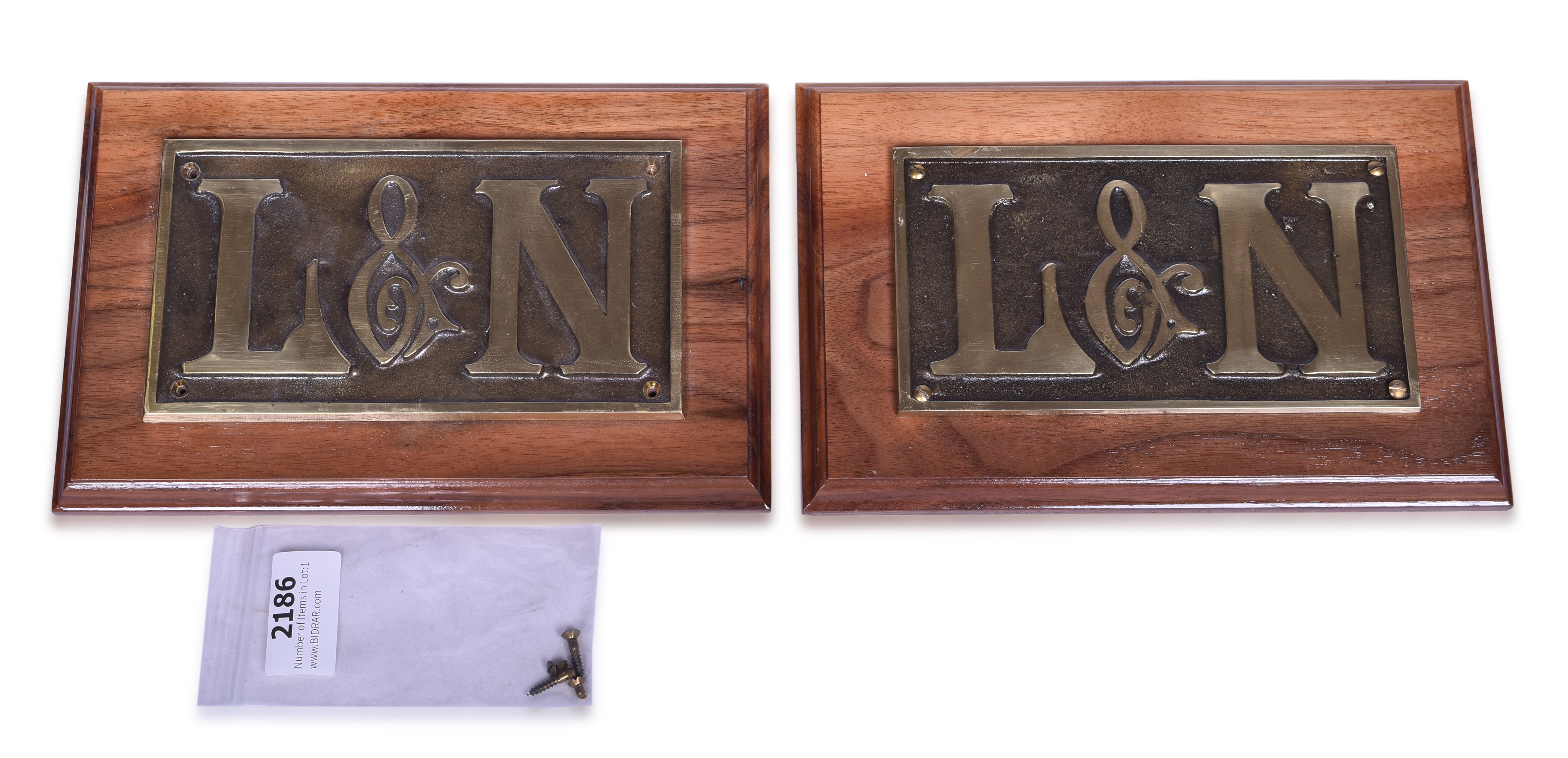 2186 - Pair of Reproduction / Recast Louisville and Nashville Railroad Brass Wall Plates thumbnail
