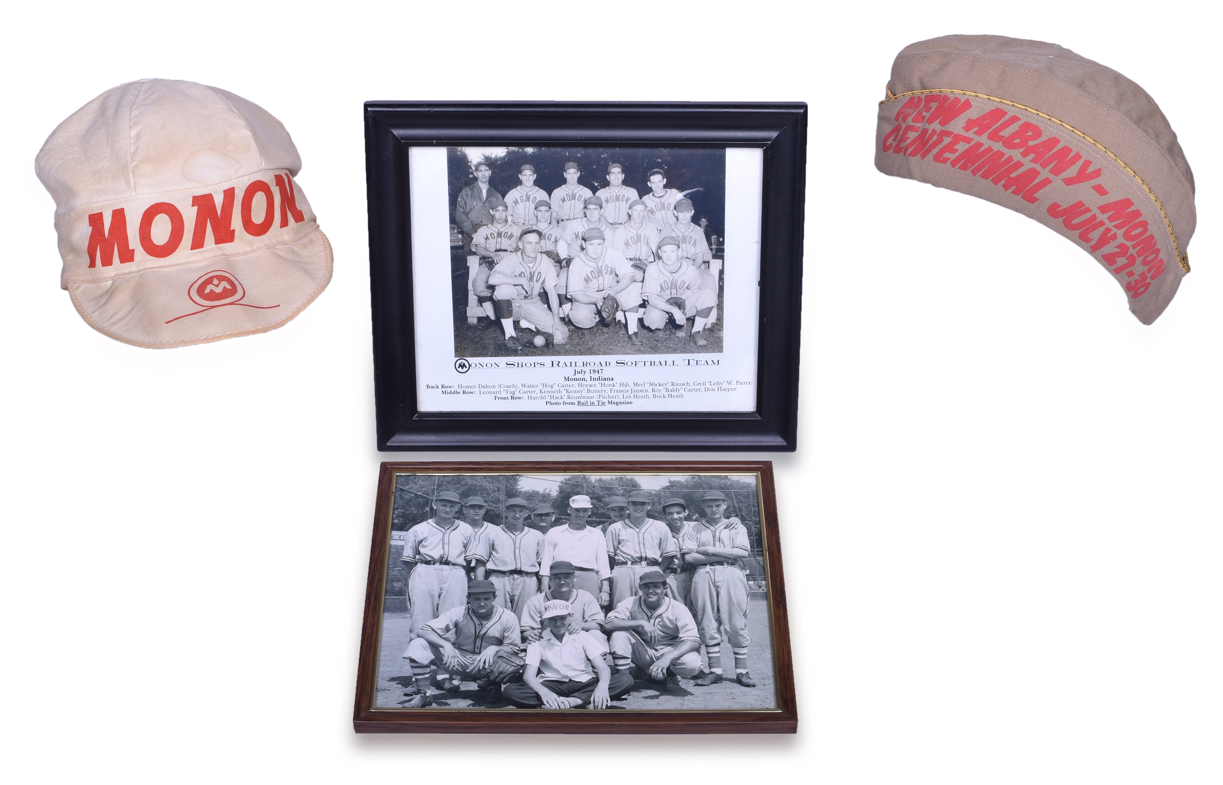 2194 - Monon Railroad Ball Cap, 1947 Centennial Garrison Cap, and Monon Softball Team Photos thumbnail