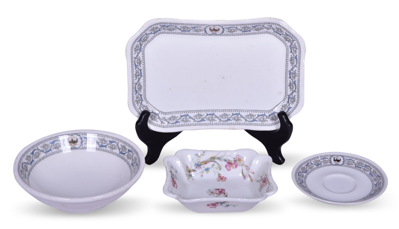 2213 - Four Pieces of New York Central Railroad China - Depew Tray and Dewitt Clinton Rectangular Platter, Bowl, and Saucer thumbnail