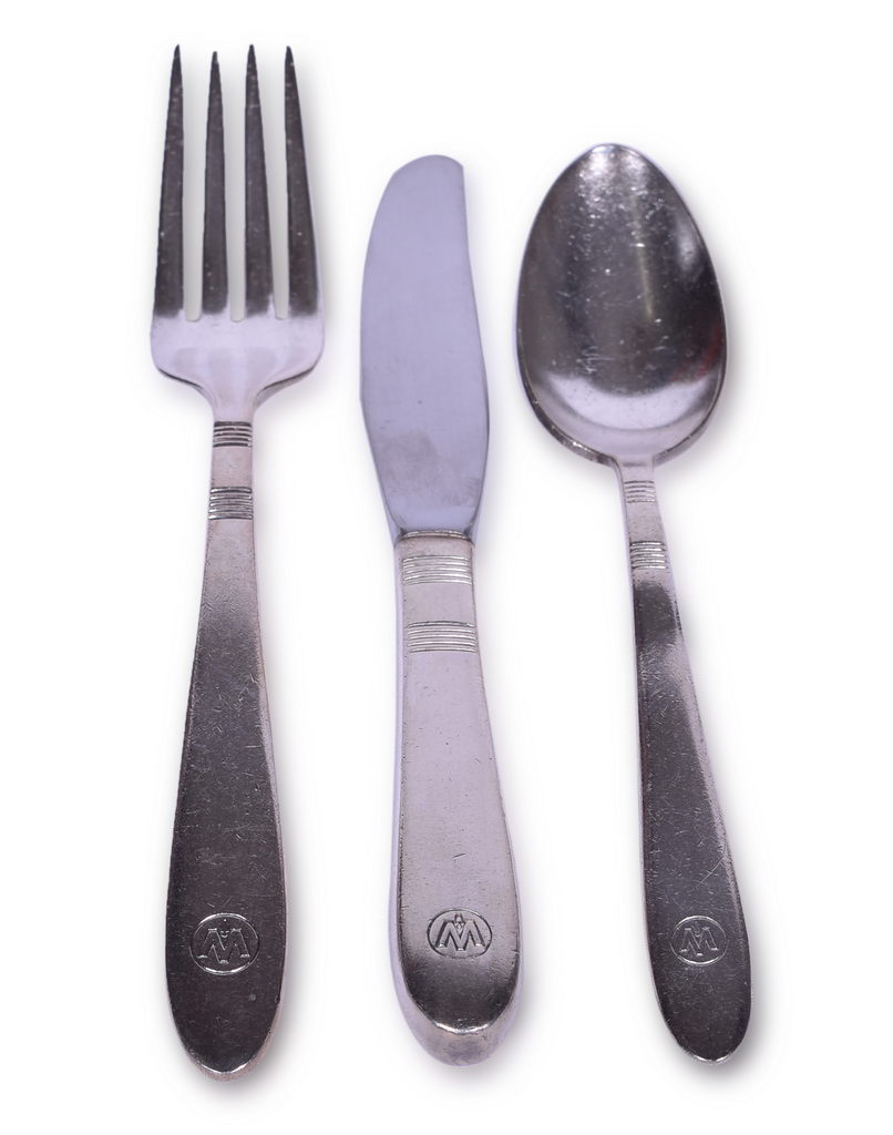 2227 - Three Pieces of Monon Railroad Flatware - Zephyr Spoon, Fork, and Knife thumbnail