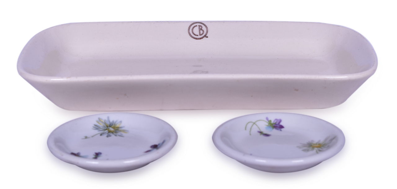 2269 - Three Pieces of CB&Q Burlington Route Railroad China - Dubuque Platter and Violets & Daisies Butter Pats thumbnail
