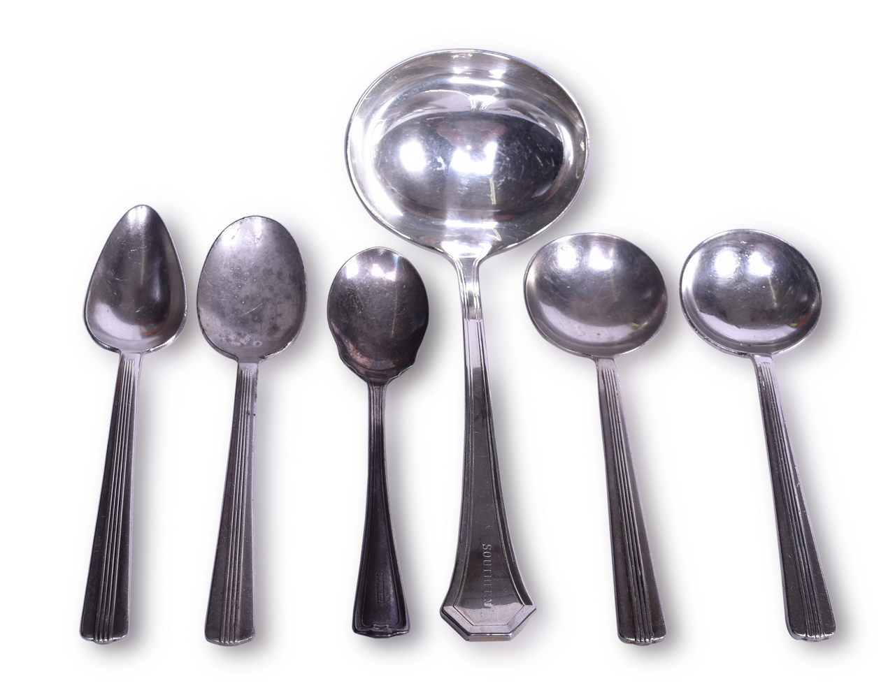 2281 - Six Pieces of Southern Railway Flatware - De Soto Serving Ladle, Century Spoons, and Cromwell Jelly Server Spoon thumbnail
