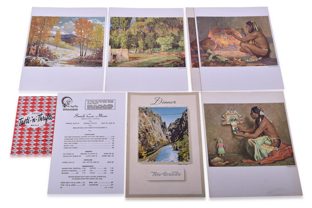 2283 - Eight Western Railroad Dining Car Menus - Santa Fe, Denver & Rio Grande Western, and Texas & Pacific thumbnail