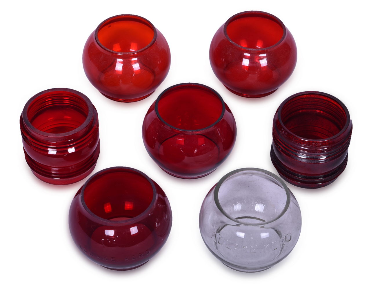 2284 - Seven Lantern Short Globes - Red and Clear - Fresnel and Round thumbnail