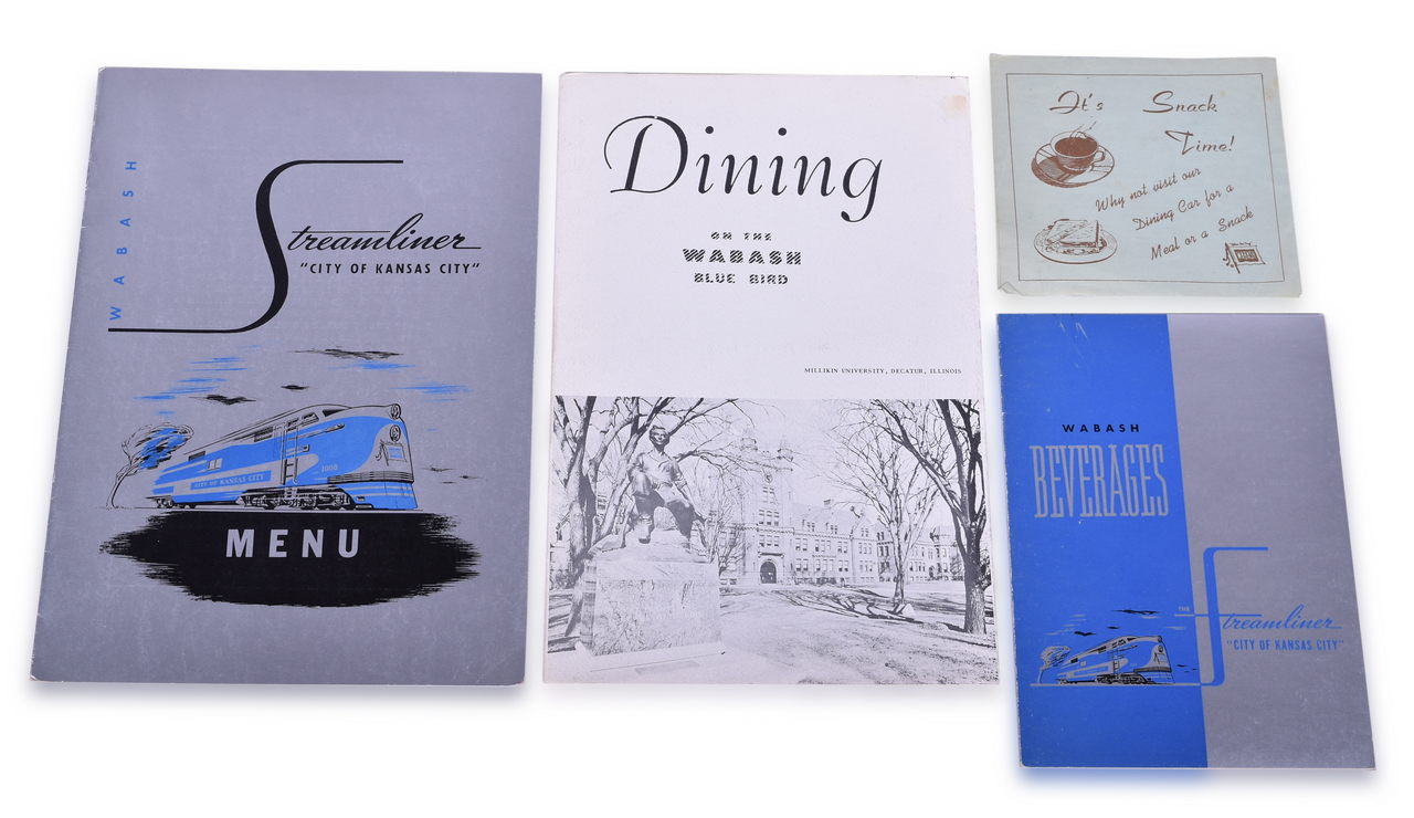 2295 - Three Wabash Railroad Dining Car Menus - 1963 Dining on the Wabash Blue Bird, Streamliner Beverage and Dinner Menus thumbnail