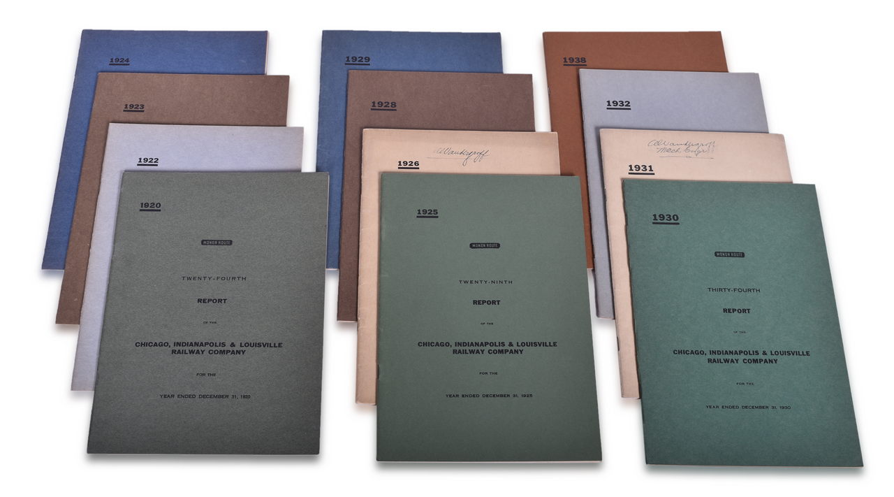 2404 - 12 Monon Railroad Annual Reports 1920-1938 thumbnail