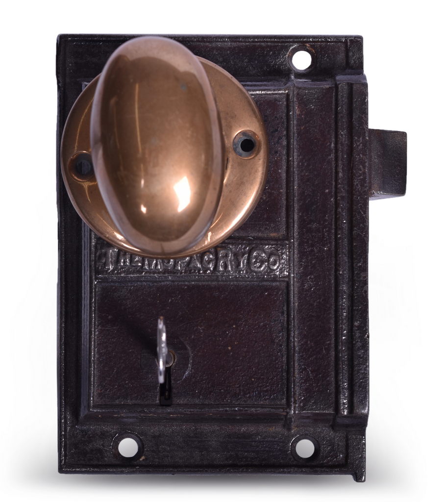 2410 - Missouri Pacific Railroad Marked Brass and Cast Iron Door Knob and Lock Set thumbnail