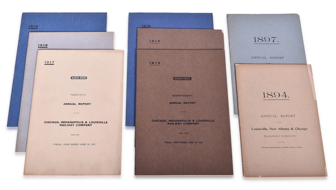 2412 - Eight Louisville, New Albany & Chicago and Chicago, Indianapolis & Louisville Annual Reports 1894-1919 thumbnail