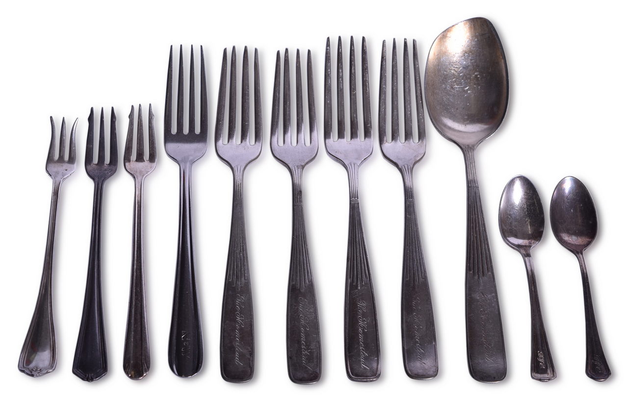 2415 - Eleven Pieces of North Eastern Railroad Flatware - Chesapeake & Ohio, Baltimore & Ohio, The Homestead, New York Central Lines, and More thumbnail