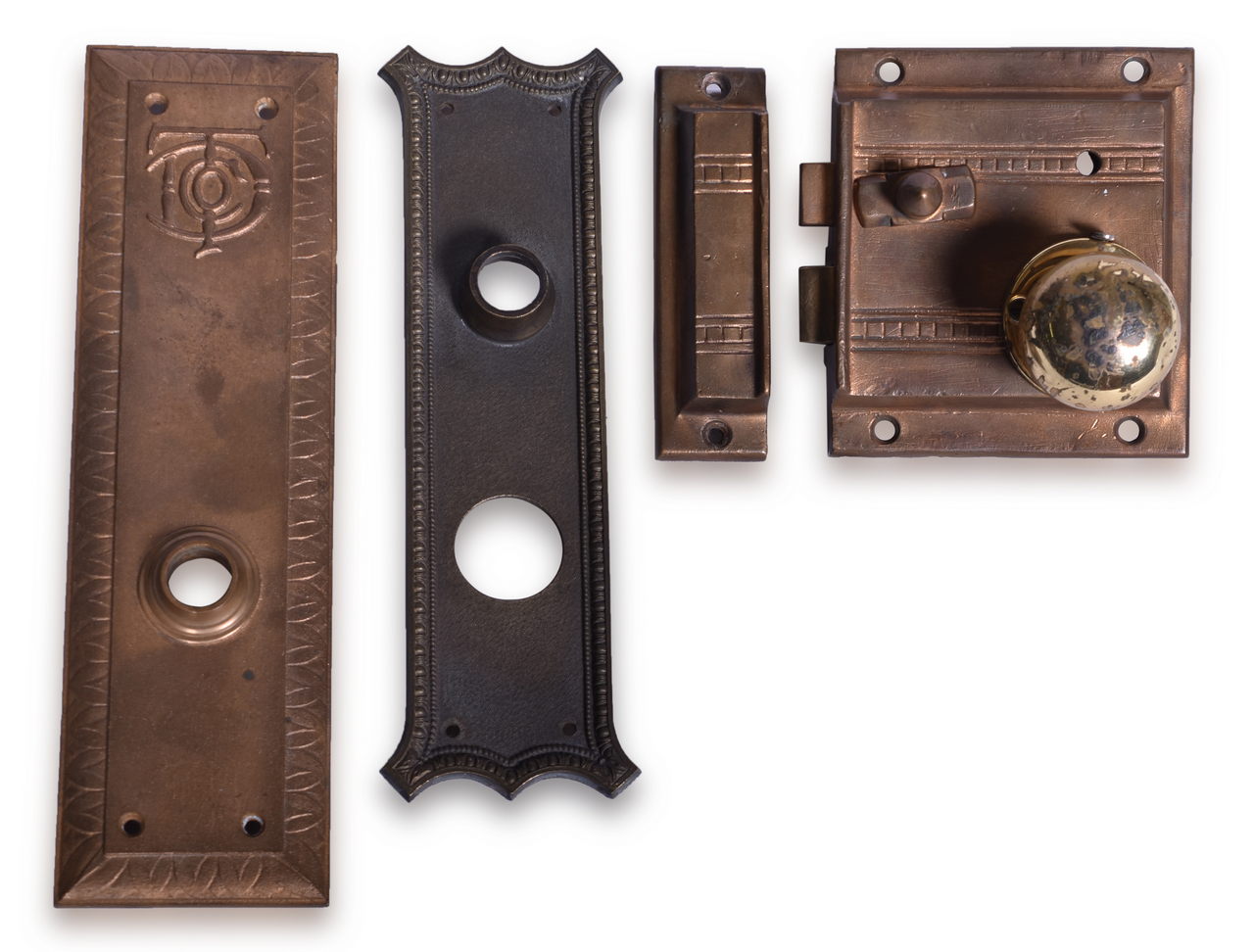2426 - Dominion Telegraph Co.? Brass Door Plate, Brass Lock Set & Unmarked Brass Door Plate thumbnail