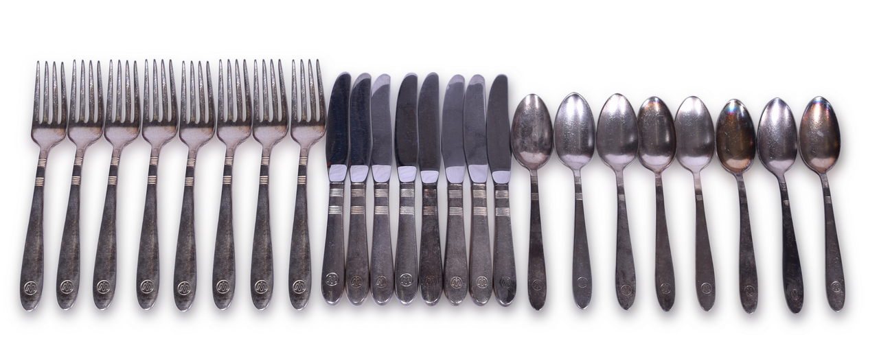 2433 - Eight Sets of Monon Railroad Flatware - Zephyr Spoons, Knives, and Forks thumbnail