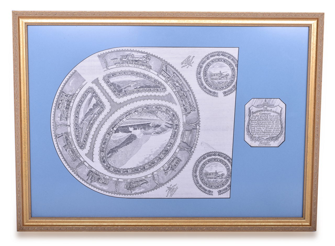 2441 - Framed Baltimore & Ohio Railroad Blue China Centenary Transfer Pattern thumbnail