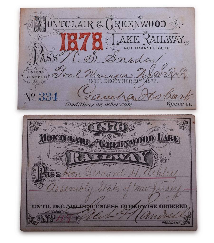 2451 - 1876 and 1878 Montclair & Greenwood Lake Railway Annual Passes thumbnail