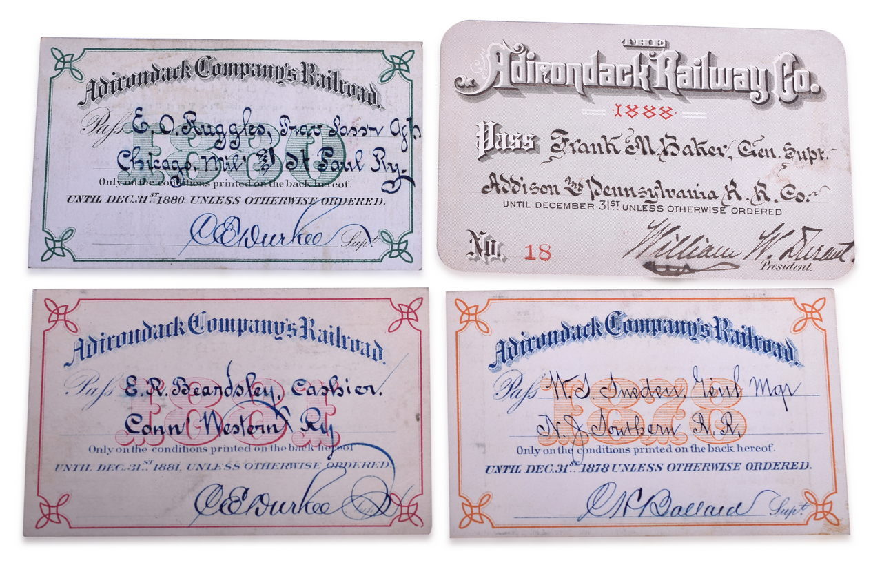 2455 - Four Adirondack Railroad Annual Passes - 1878, 1880, 1881, and 1888 thumbnail