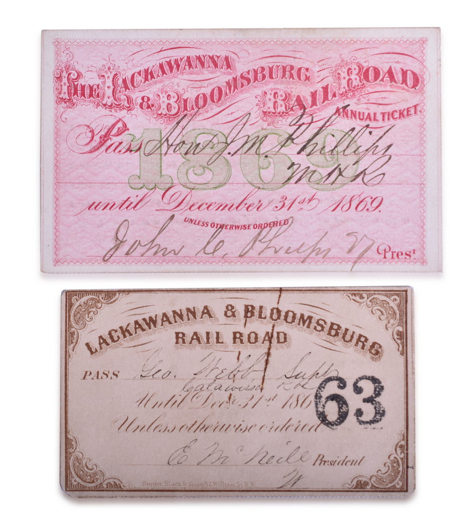 2461 - 1863 and 1869 Lackawanna & Bloomsburg Railroad Annual Passes thumbnail