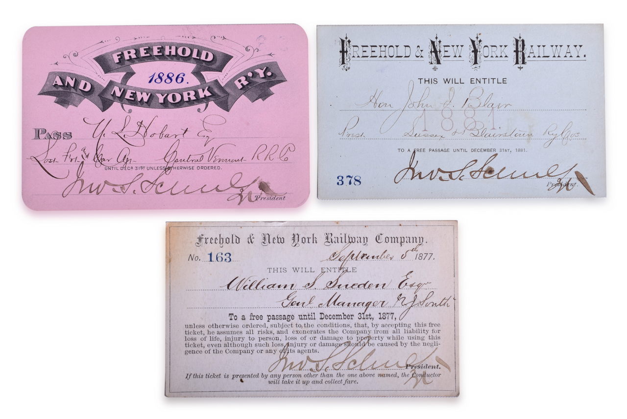 2467 - Three Freehold & New York Railway Annual Passes - 1877, 1881, and 1886 thumbnail