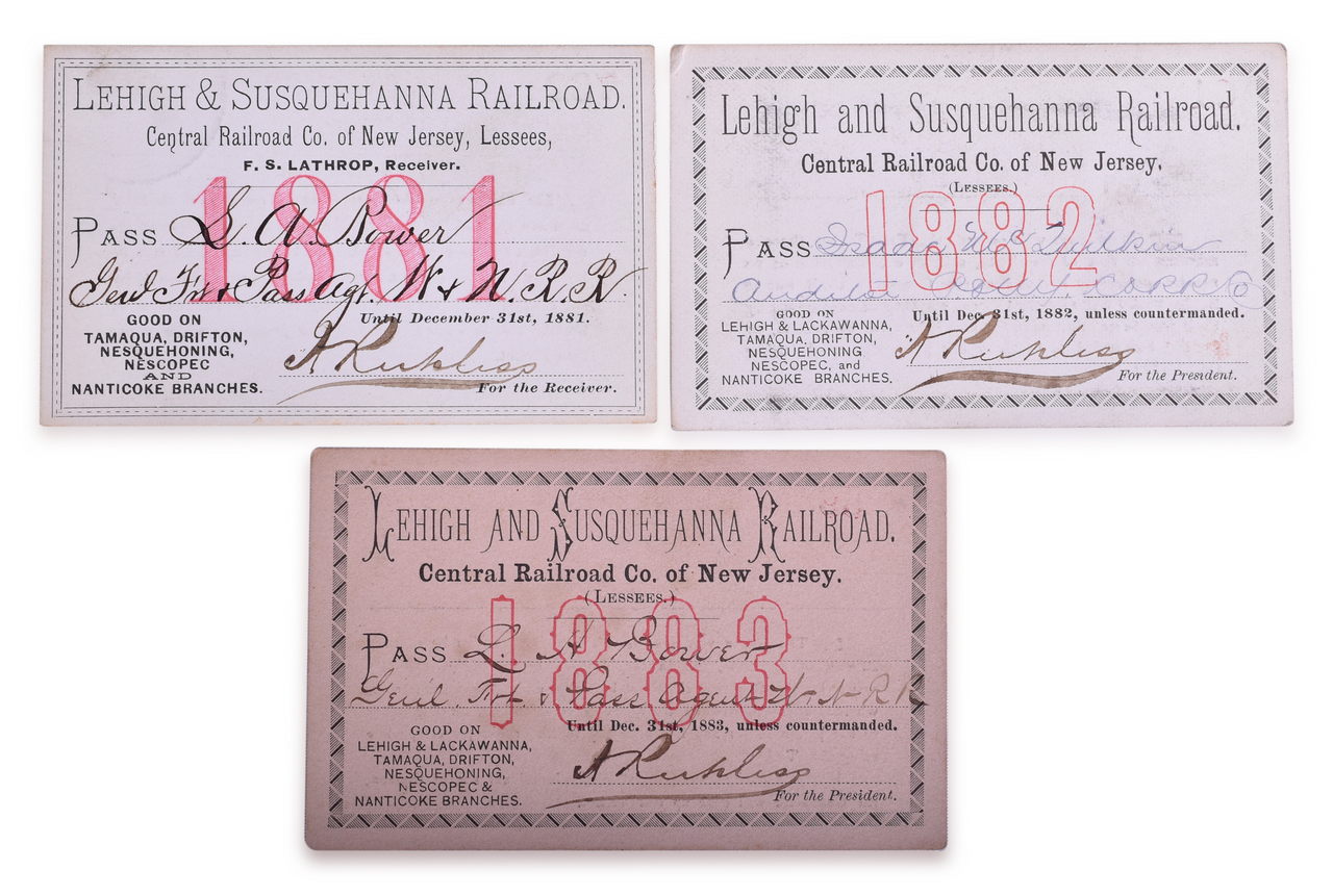 2471 - Three Lehigh & Susquehanna Railroad Annual Passes - 1881, 1882, and 1883 thumbnail