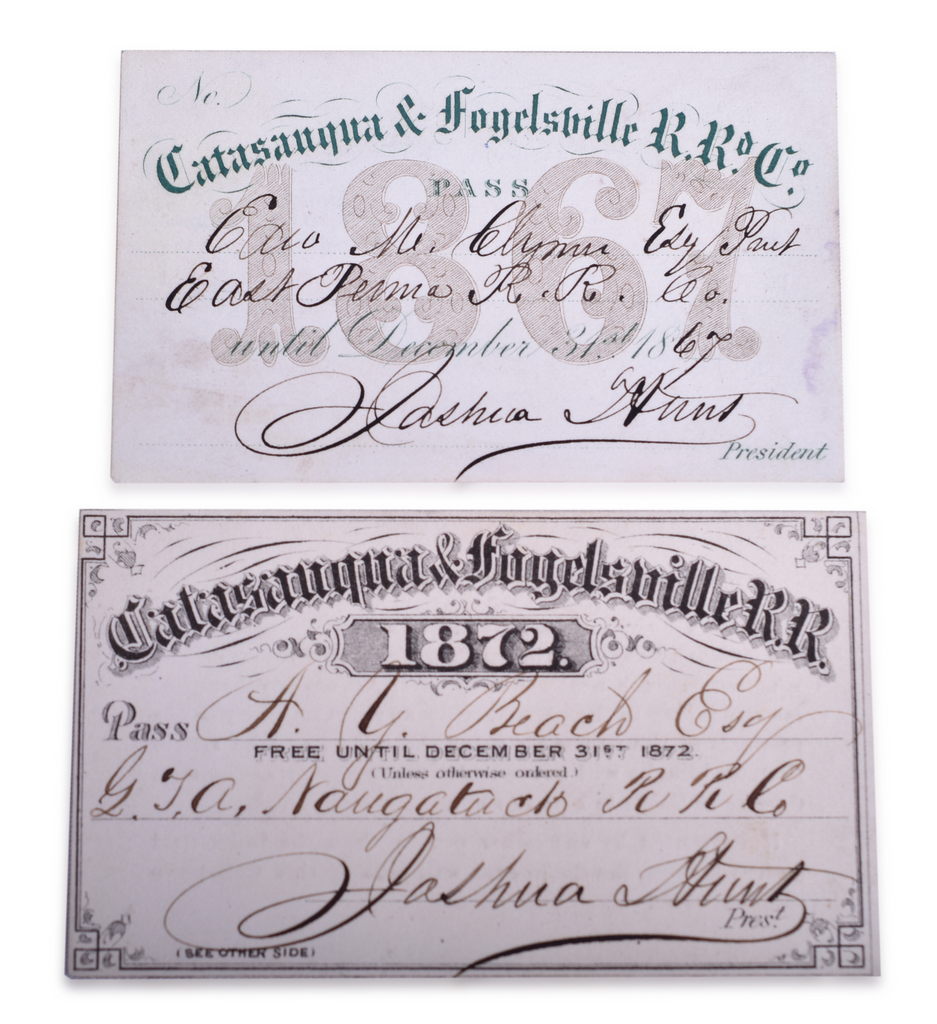 2473 - Pair of Catasauqua & Fogelsville Railroad Annual Passes - 1867 and 1872 thumbnail