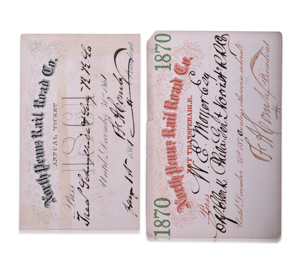 2475 - Pair of North Penna Railroad Annual Passes - 1861 and 1870 thumbnail