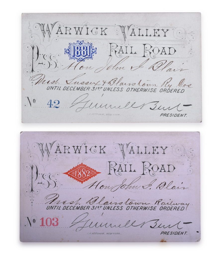 2477 - 1881 and 1882 Warwick Valley Railroad Annual Passes thumbnail