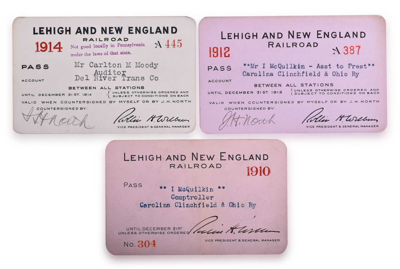 2483 - Three Lehigh & New England Railroad Annual Passes - 1910, 1912, and 1914 thumbnail