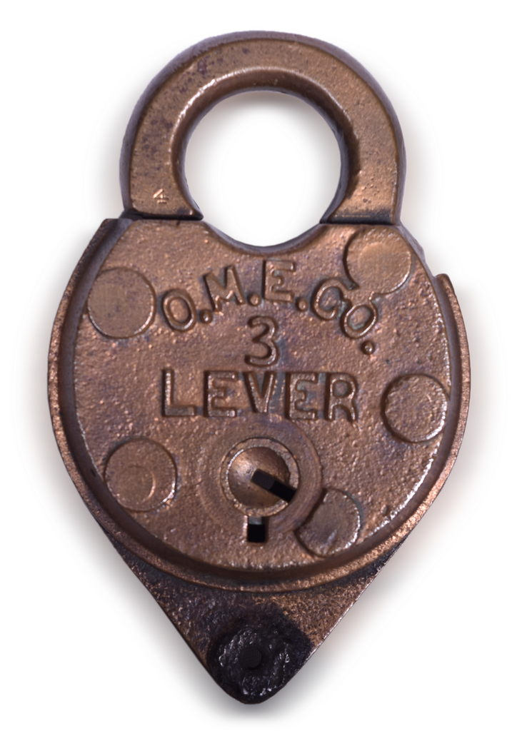 2488 - Atlantic Coast Line Railroad O.M.E. Co. 3 Lever Brass Padlock thumbnail