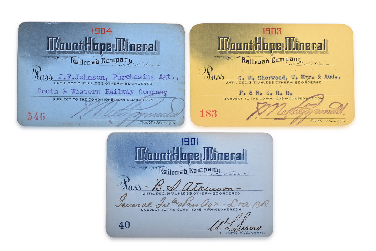2489 - Three Mount Hope Mineral Railroad Company Annual Passes - 1901, 1903, and 1904 thumbnail
