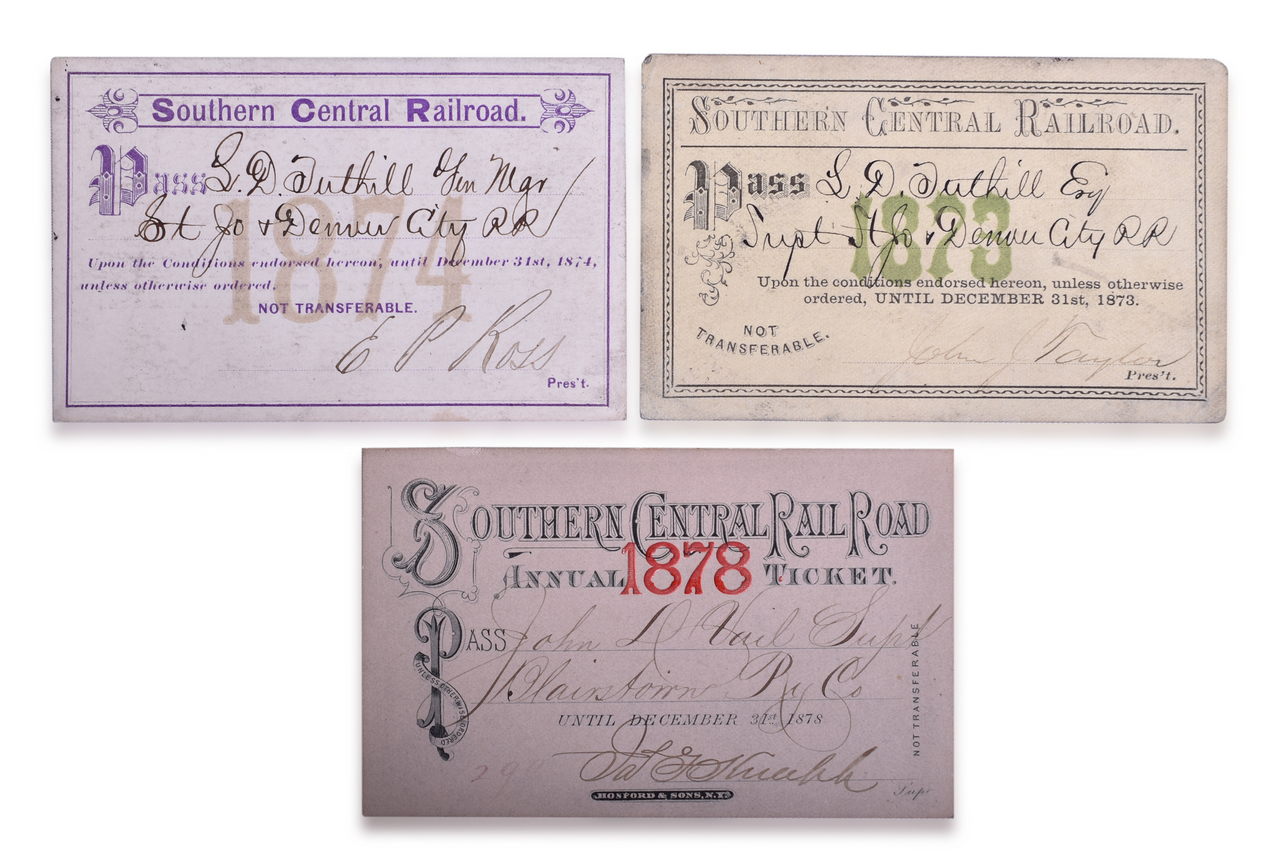 2495 - Three Southern Central Railroad Annual Passes - 1873, 1874, and 1878 thumbnail