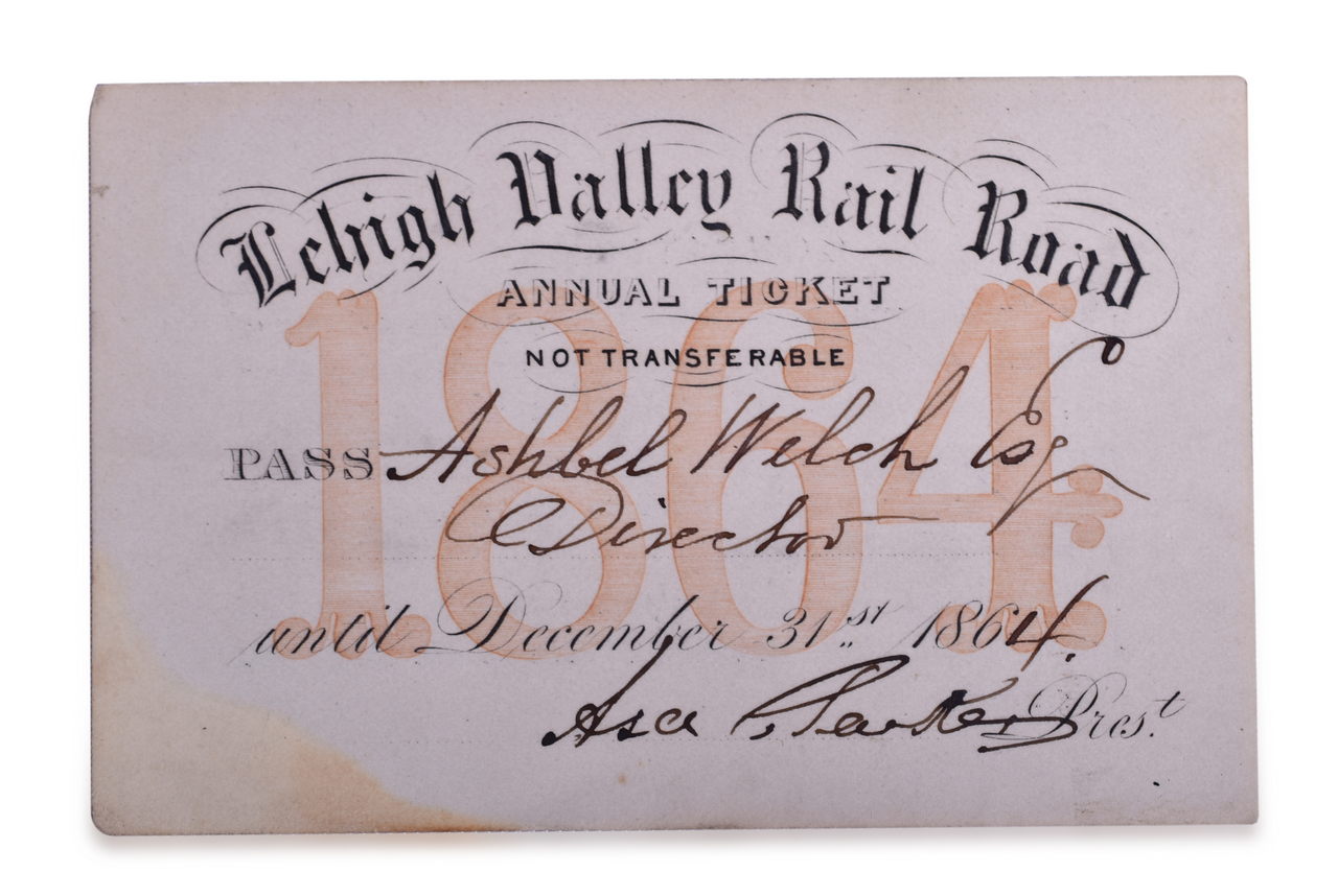 2499 - 1864 Lehigh Valley Railroad Annual Pass Signed by Asa Packer thumbnail