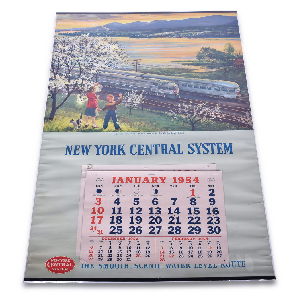 2500 - 1954 New York Central Railroad Calendar w/ Complete Date Pages thumbnail