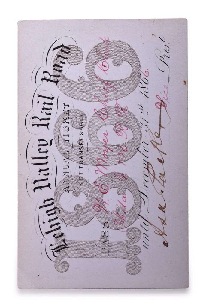 2501 - 1866 Lehigh Valley Railroad Annual Pass Signed by Asa Packer thumbnail