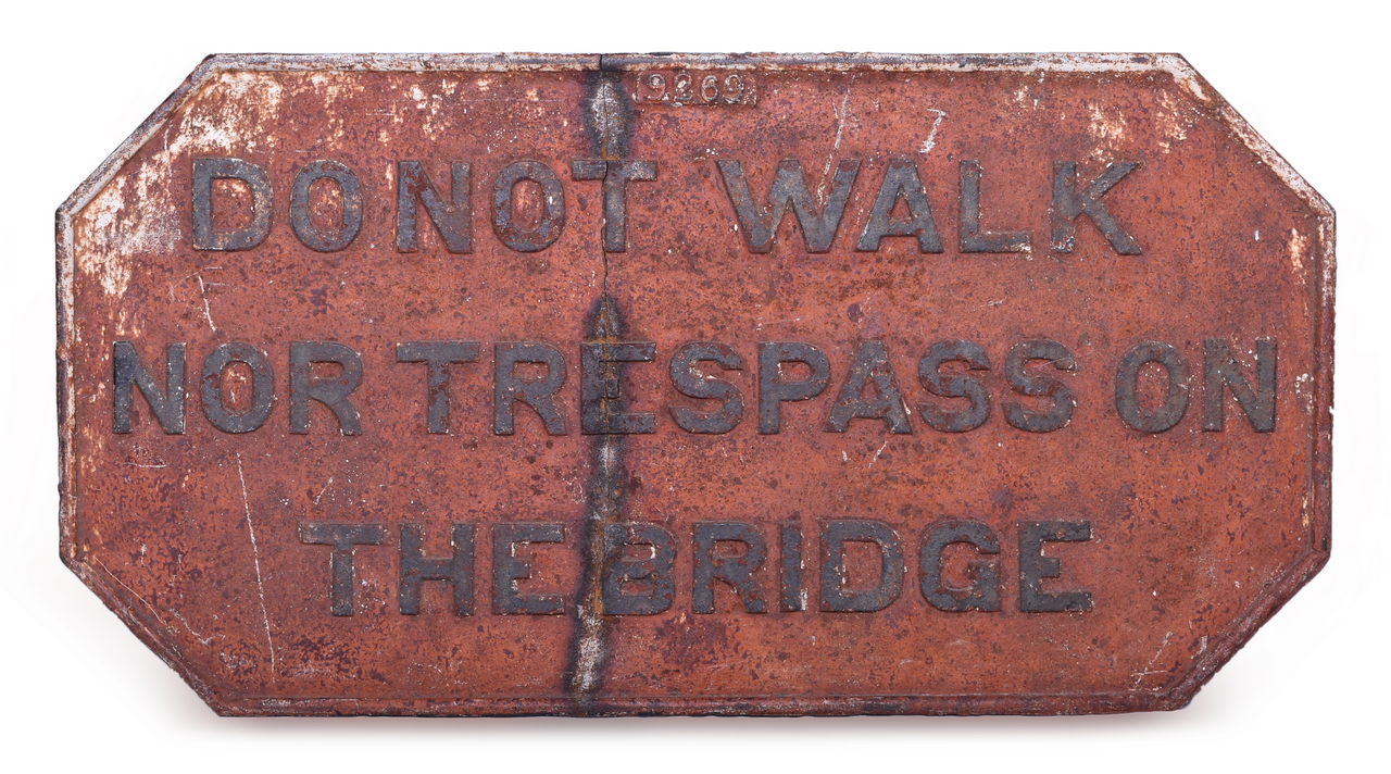 2508 - Norfolk and Western Cast Iron No Trespassing Bridge Sign thumbnail