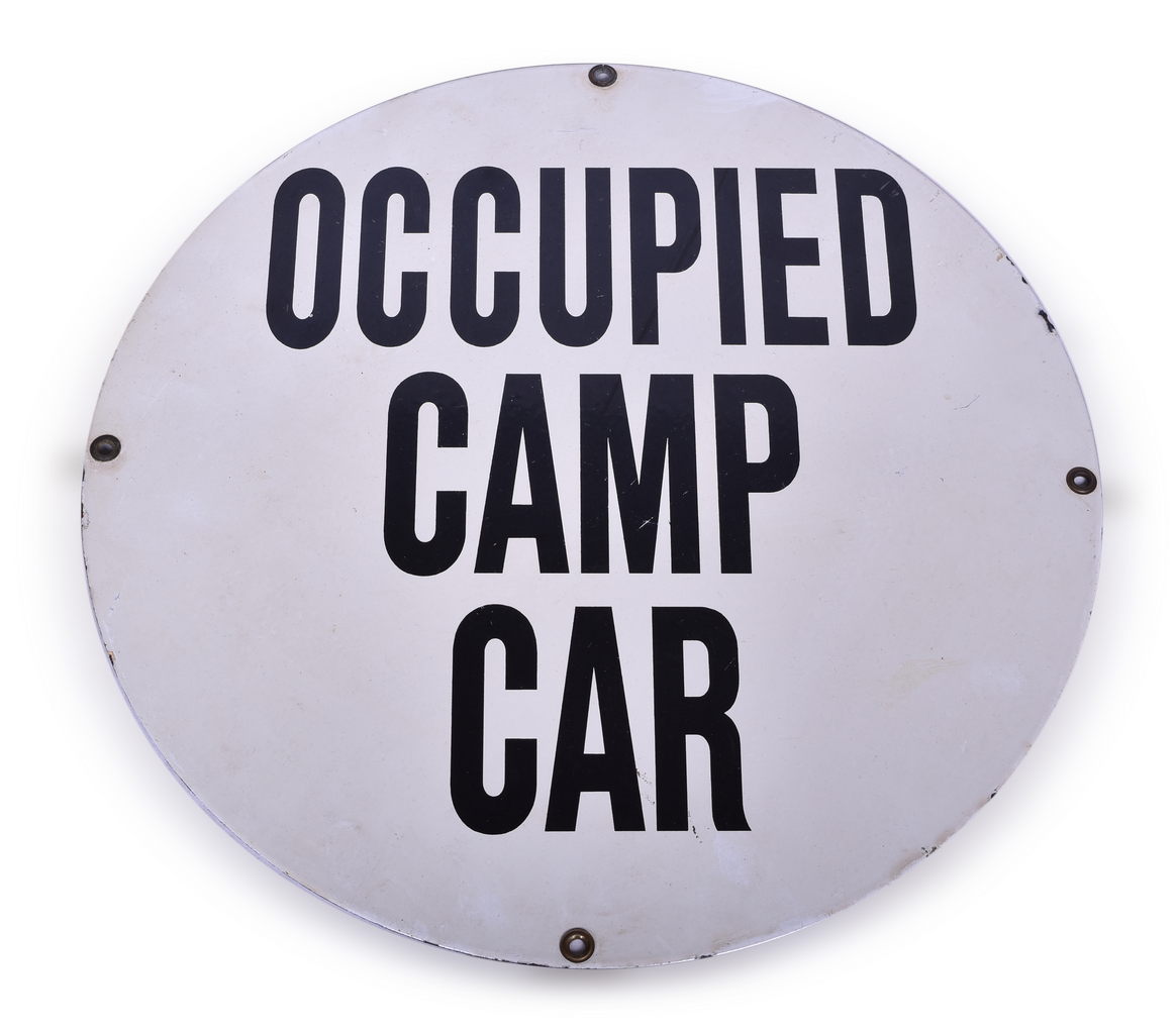 2512 - Occupied Camp Car - Single Sided Porcelain Railroad Sign thumbnail